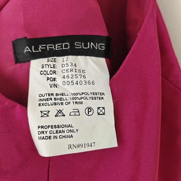 Alfred Sung Shirred Skirt Cocktail Mini Dress In Fushsia Pink Shimmer Size 8 - Picture 11 of 11